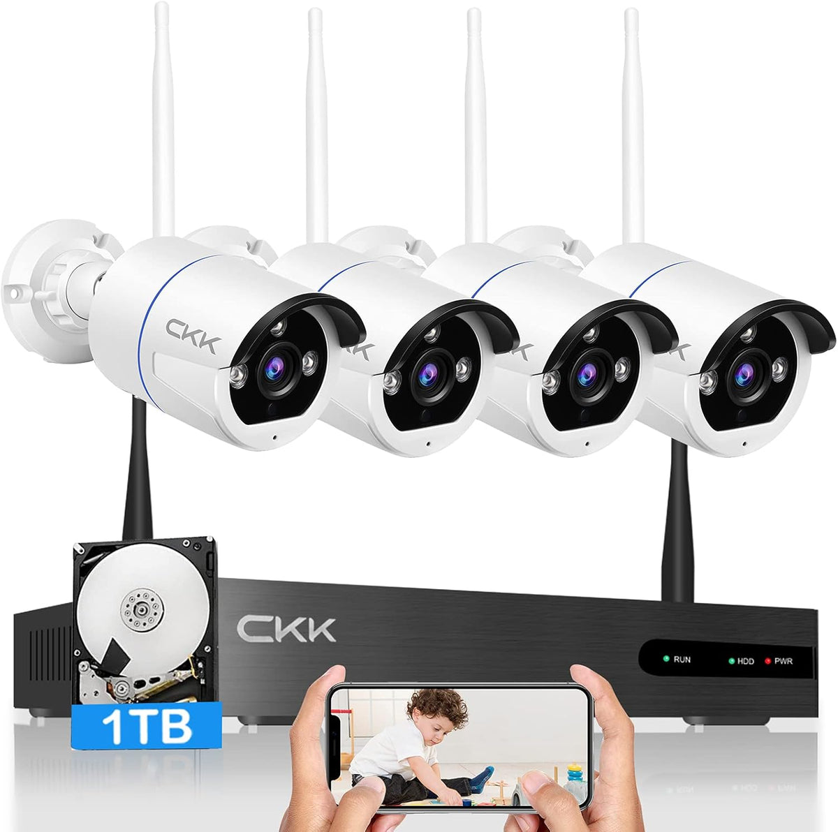 4pcs 3MP PTZ Wireless Security Camera System with 8 Channel NVR L5986