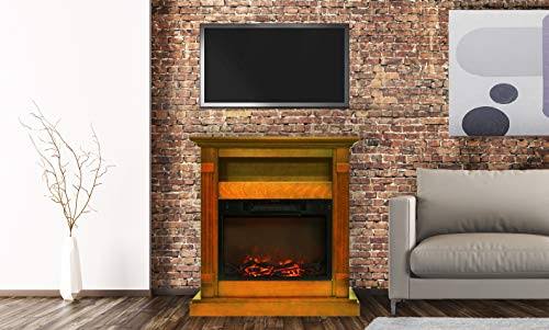 34-in. Electric Fireplace with Log Insert and Teak Mantel J7172