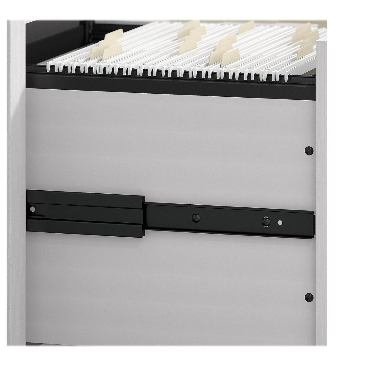 60W L Shaped Desk with 2 Drawer Mobile File Cabinet, Pure White Oak E9565