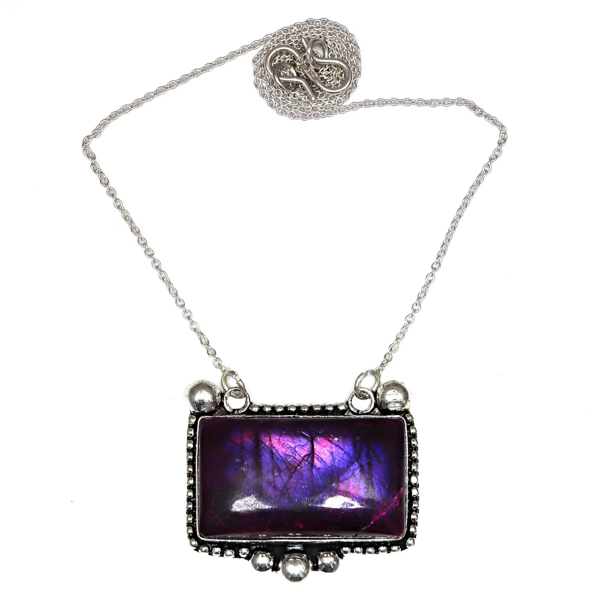 Pink Labradorite 925 Silver Necklace 20 in M85166
