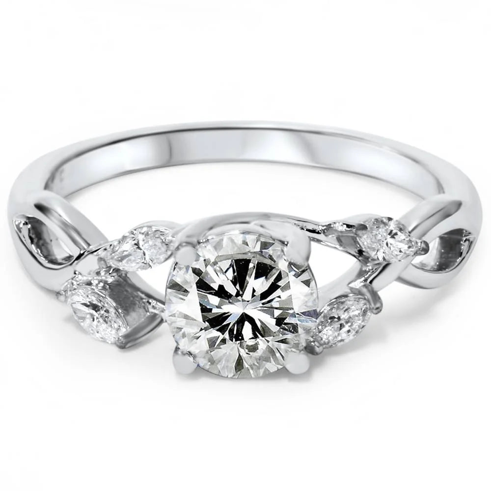 Vintage Marquise Engagement Ring 14K White Gold Lab Created Diamond T242313