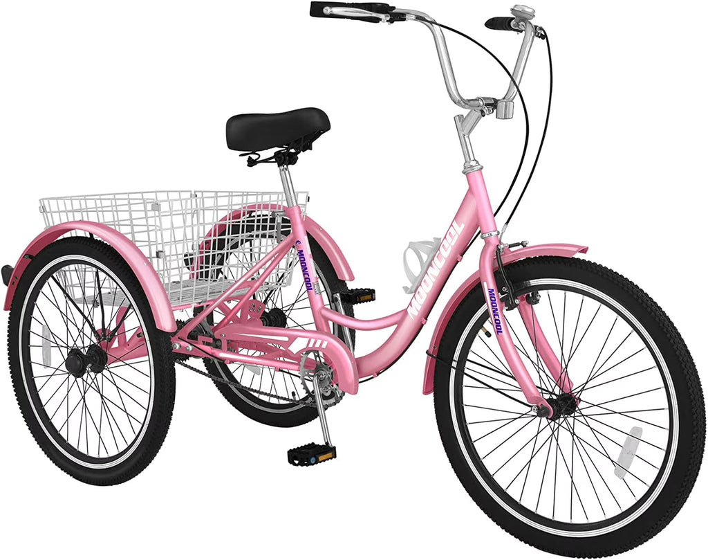 Adult Tricycle 24 inch 7 Speed 3 Wheel Bike with Large Size Basket Q772332