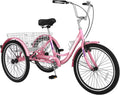 Adult Tricycle 24 inch 7 Speed 3 Wheel Bike with Large Size Basket Q772332