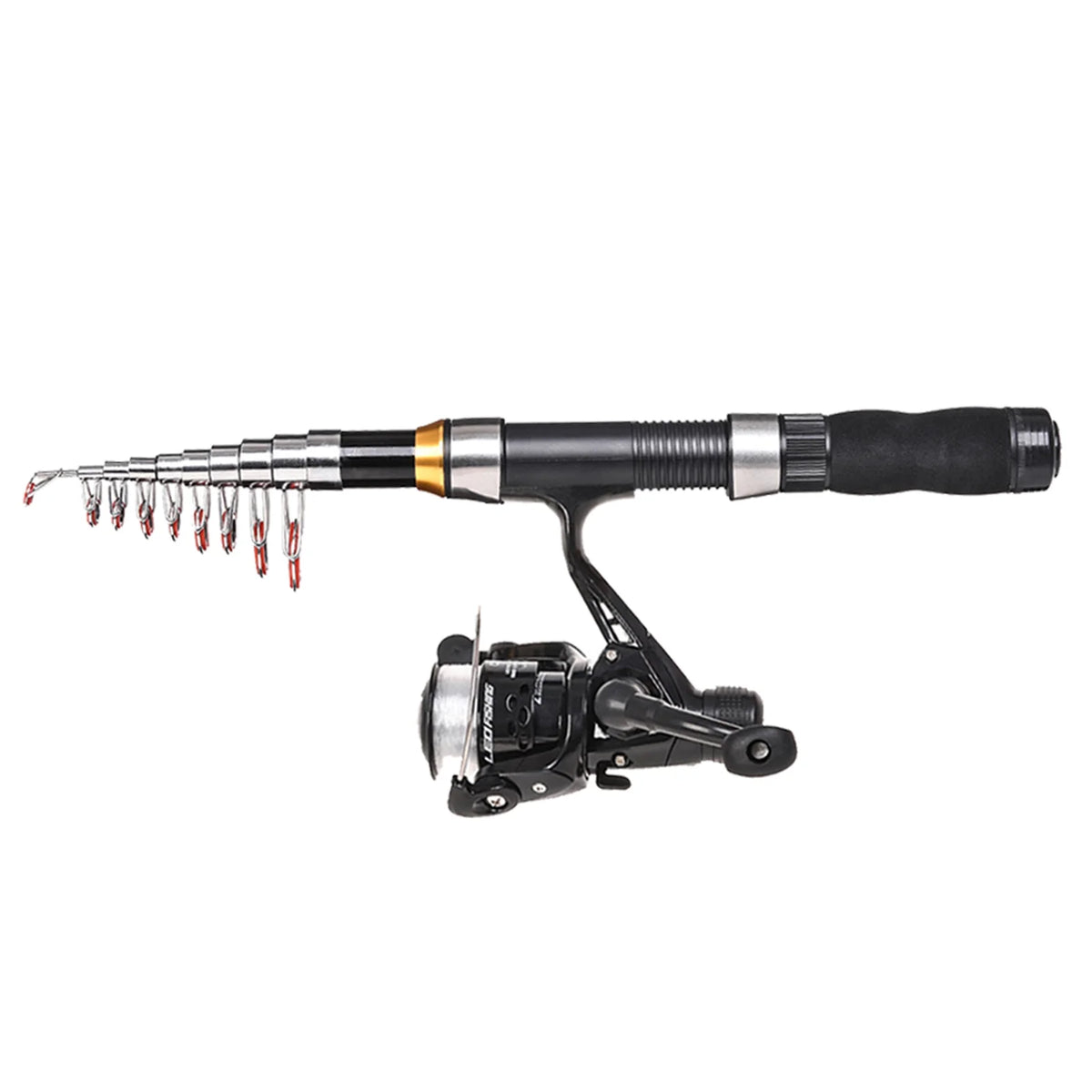 Fishing Rod Reel Combo Set, 2.1m Telescopic Rod, Spinning Reel, Hooks, and Soft Lures S952