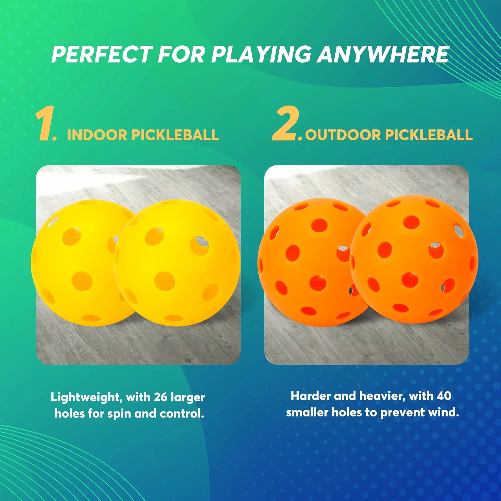 Pickleball Paddles Set, 2 Paddles, 4 Balls, Paddle Bag U421