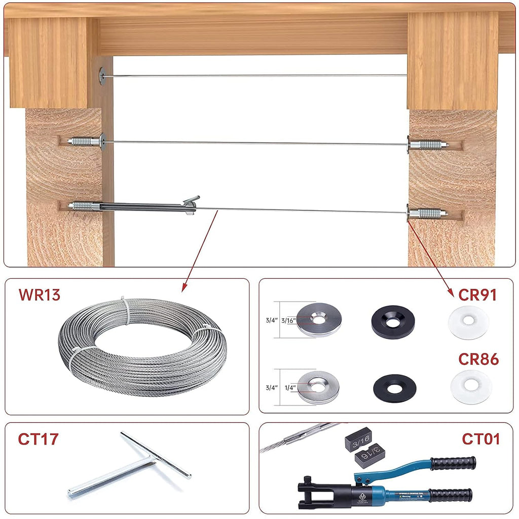 20Pack 3/16 Invisible Cable Railing Kit Swage Lag Screw Tensioner T316 Stainless Steel 10 Cable Line C1640