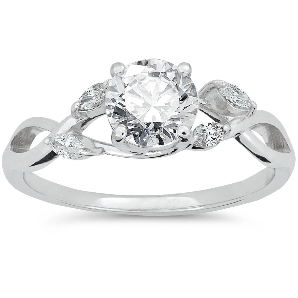 Vintage Marquise Engagement Ring 14K White Gold Lab Created Diamond T242313