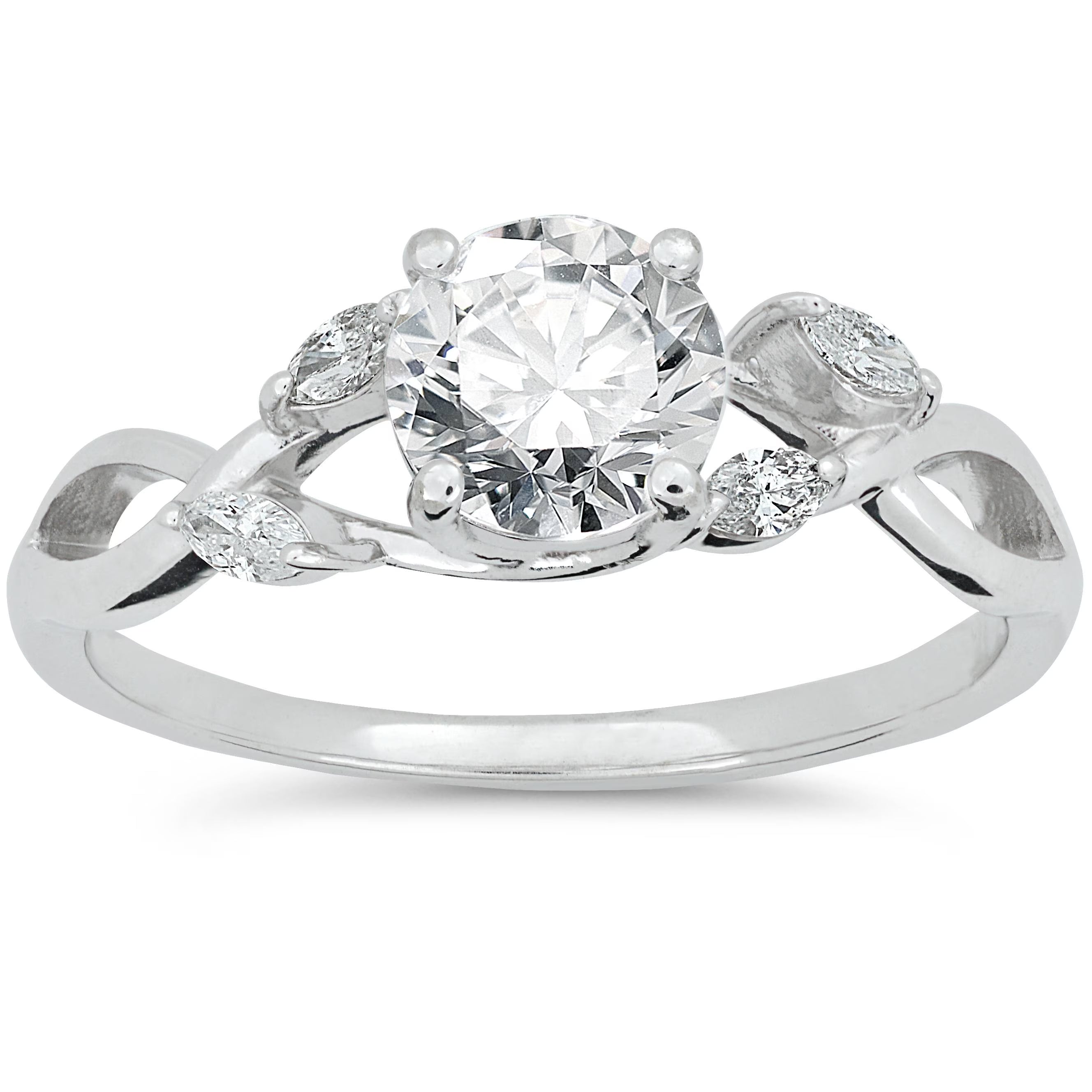 Vintage Marquise Engagement Ring 14K White Gold Lab Created Diamond T242313