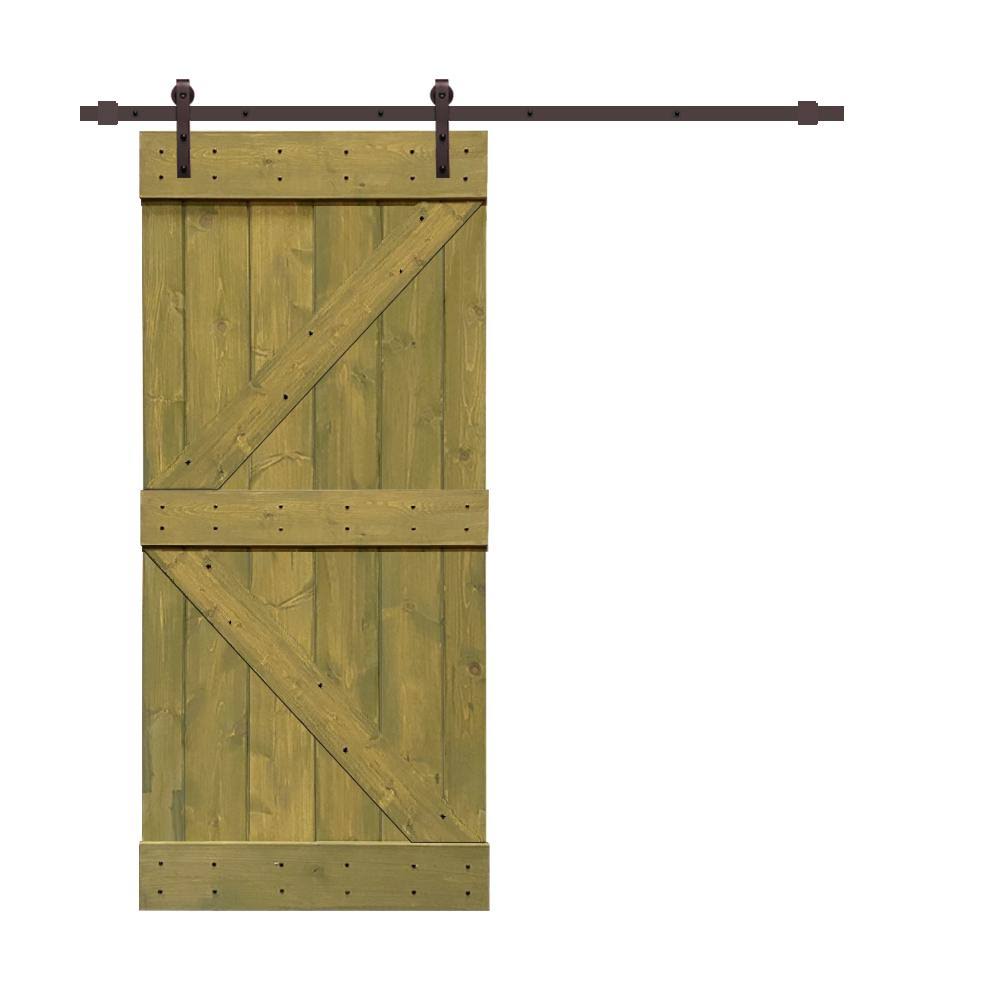 Solid Jungle Green Stained Pine Wood Interior Sliding Barn Door I77407
