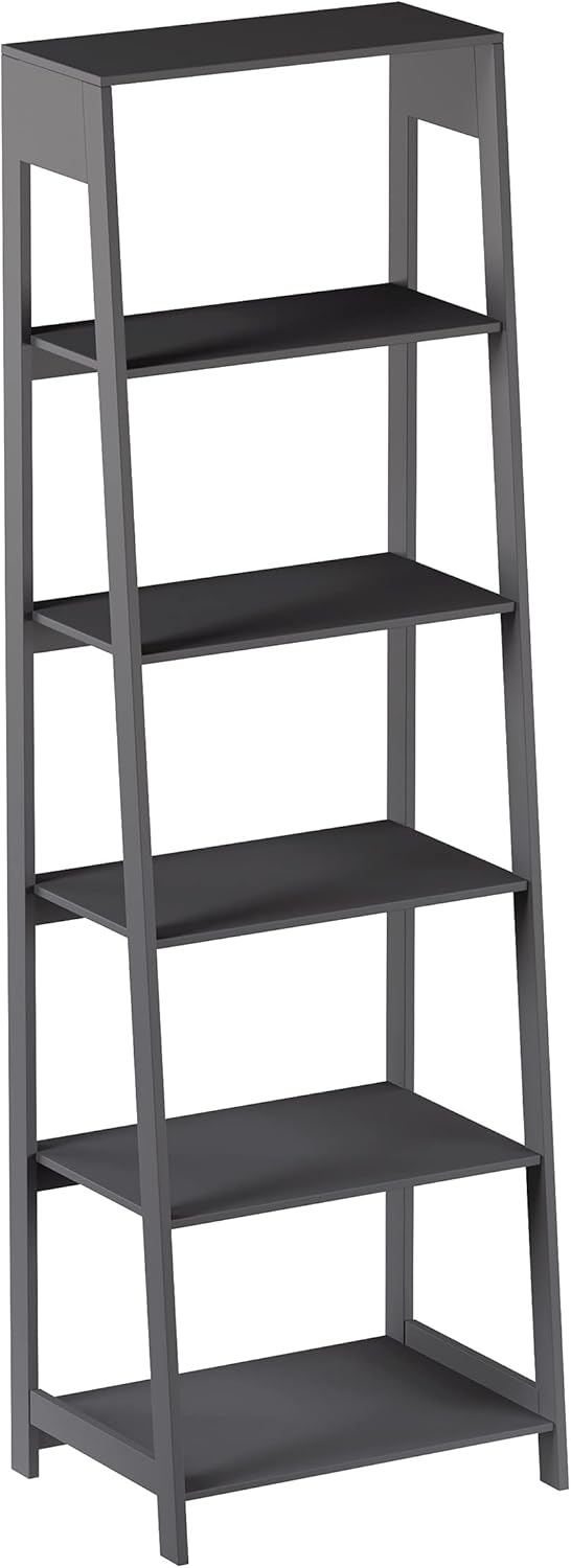 Gray 5-Tier Wooden Ladder Bookshelf H373