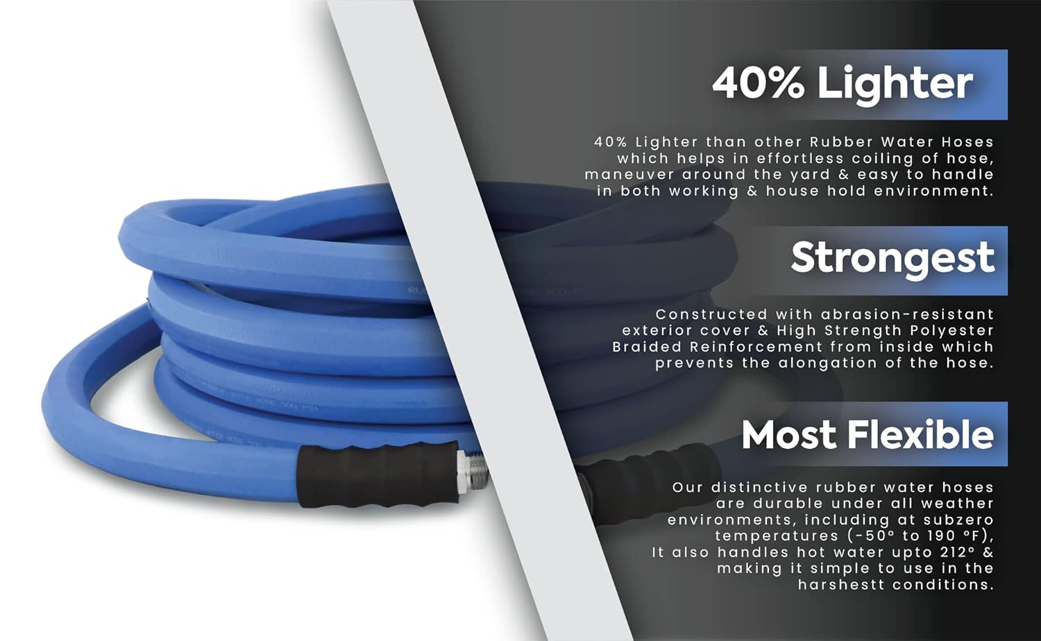 3/4" x 25' 100% Rubber Garden Hose, 500 PSI, Pack of 2 W925