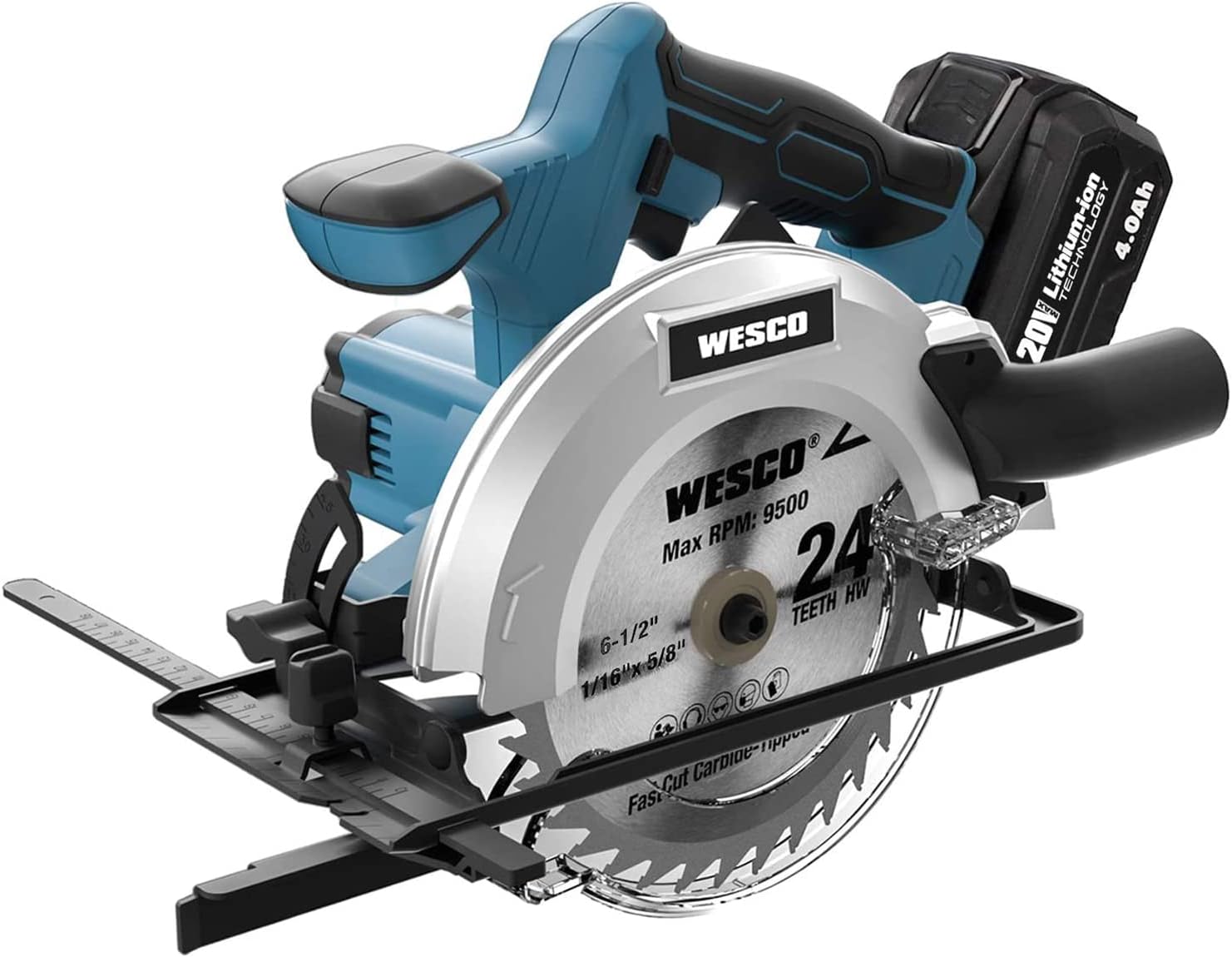 20V 4.0Ah Cordless Circular Saw, 6-1/2", 4000RPM, 0-45° Bevel, with Charger, Vacuum Adaptor, Parallel Guide, Wood Cutting Blades (24T / 40T), Pack of 2 P15917