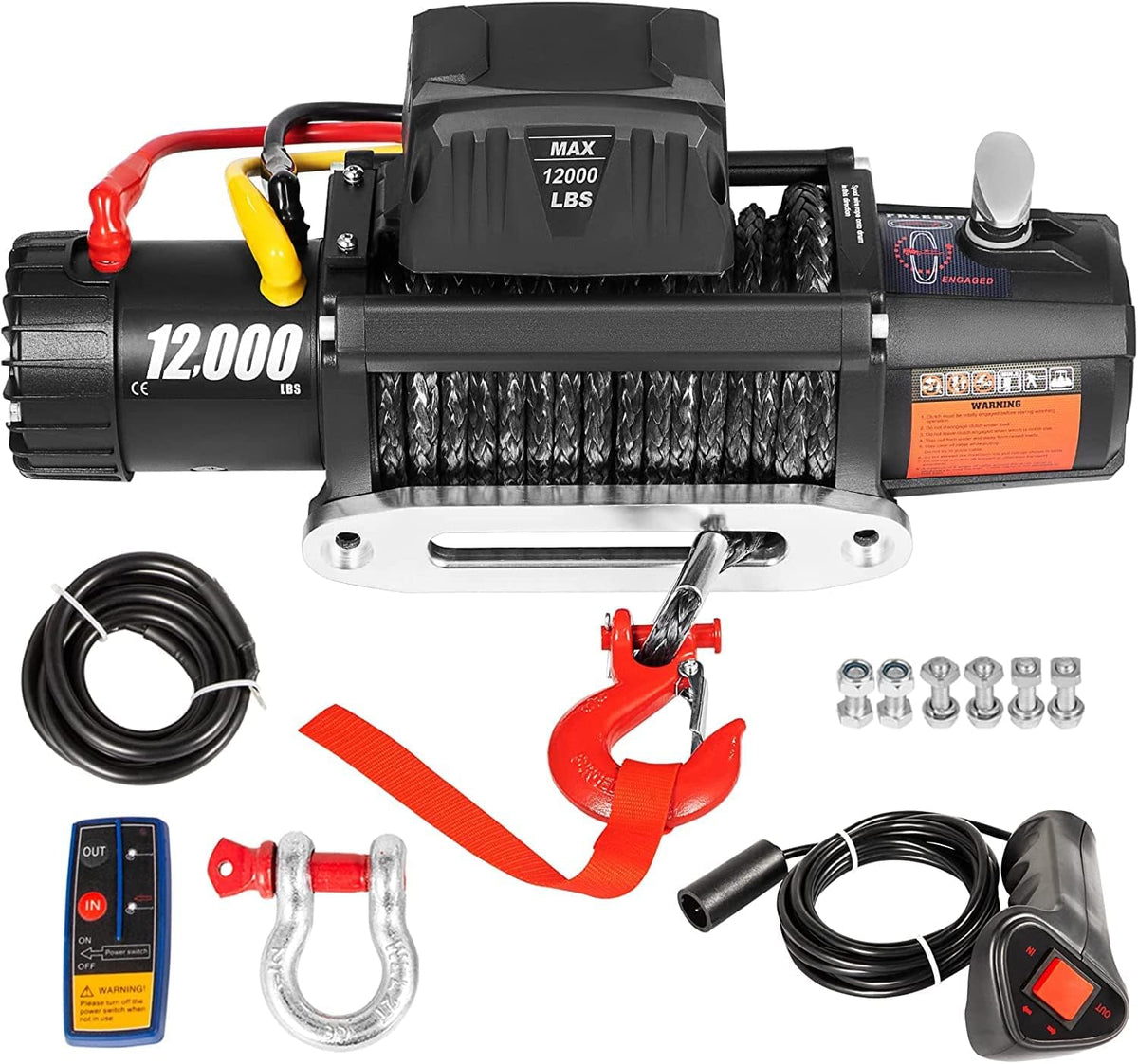 12000lbs Electric Winch with Synthetic Rope and Wireless Remote Control S81348