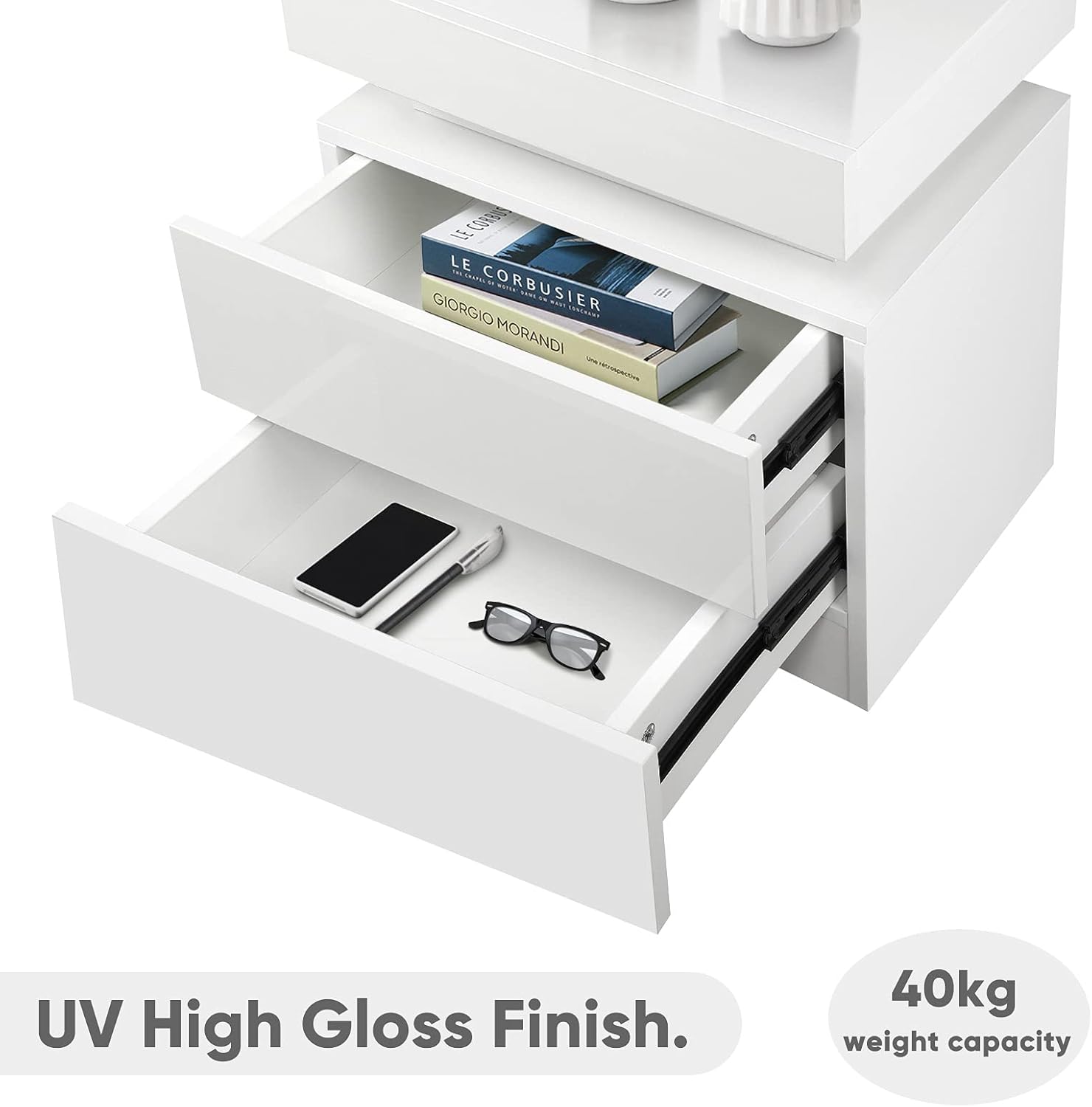 White 2 Drawer LED Nightstand J12779