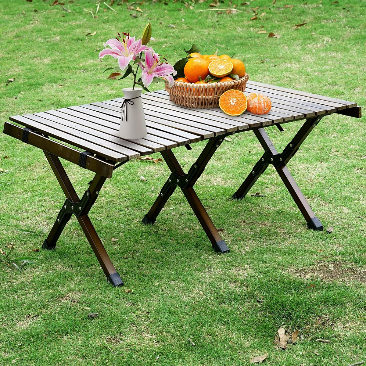 Portable Folding Wooden Camping Table with Carry Bag Q92271