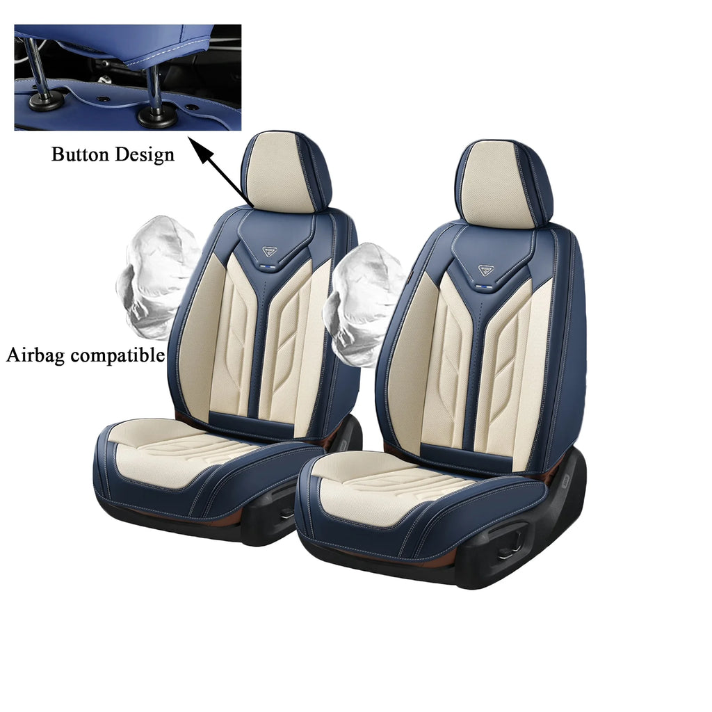 Blue&Beige 2Pcs Leather Car Seat Covers G9465