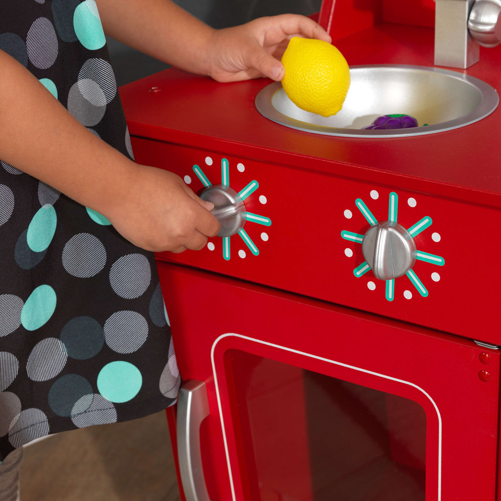 Red Wooden Pretend Play Cooking Kitchenette Toy Set O2601