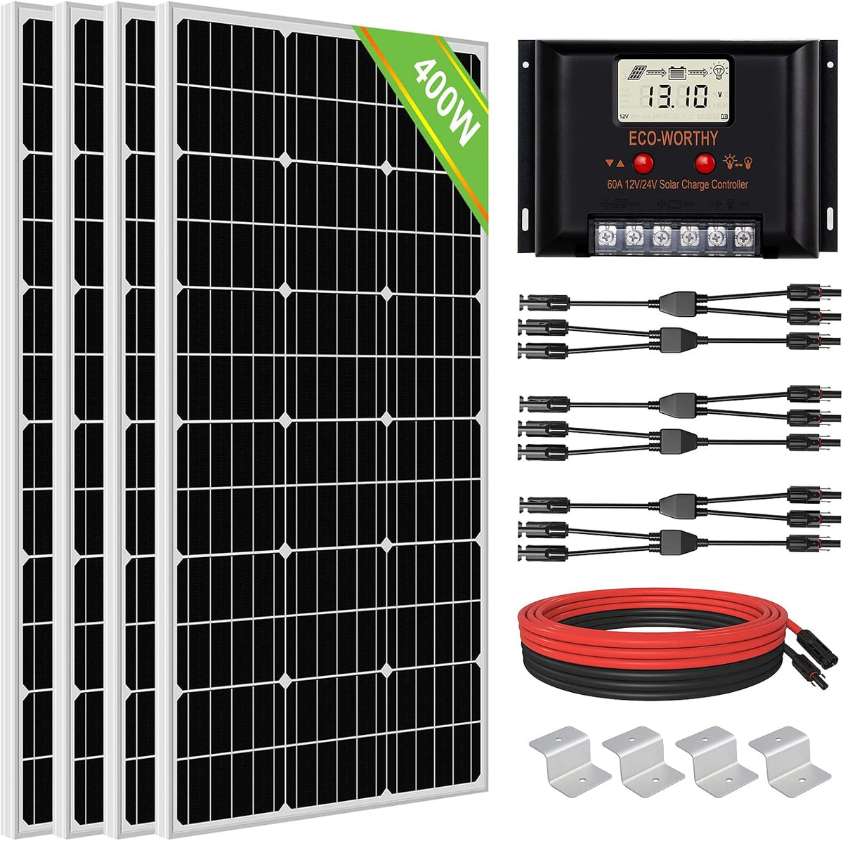 400 Watt 24 Volt Solar Panel Kit with 4pcs 100W Solar Panels and 60A Charge Controller G1792
