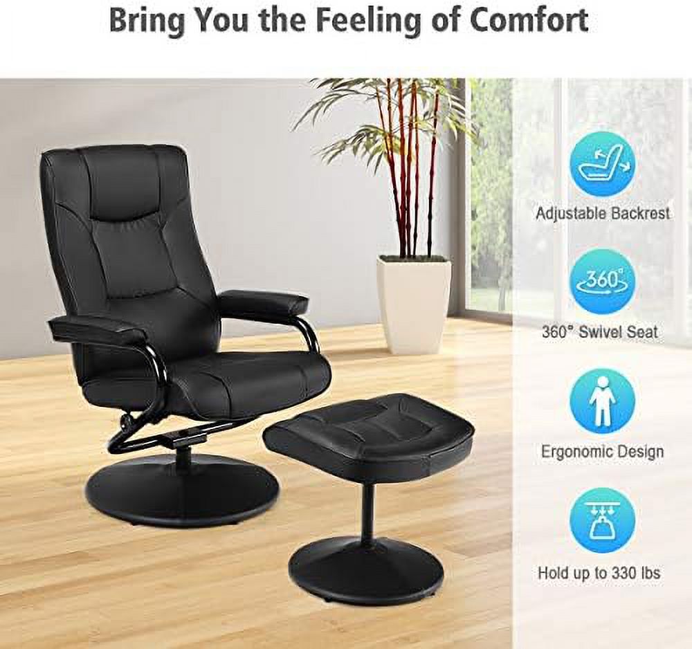 Black PU Leather Swivel Recliner Chair with Ottoman O961066
