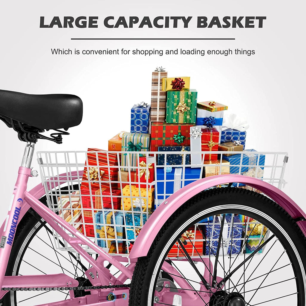Adult Tricycle 24 inch 7 Speed 3 Wheel Bike with Large Size Basket Q772332