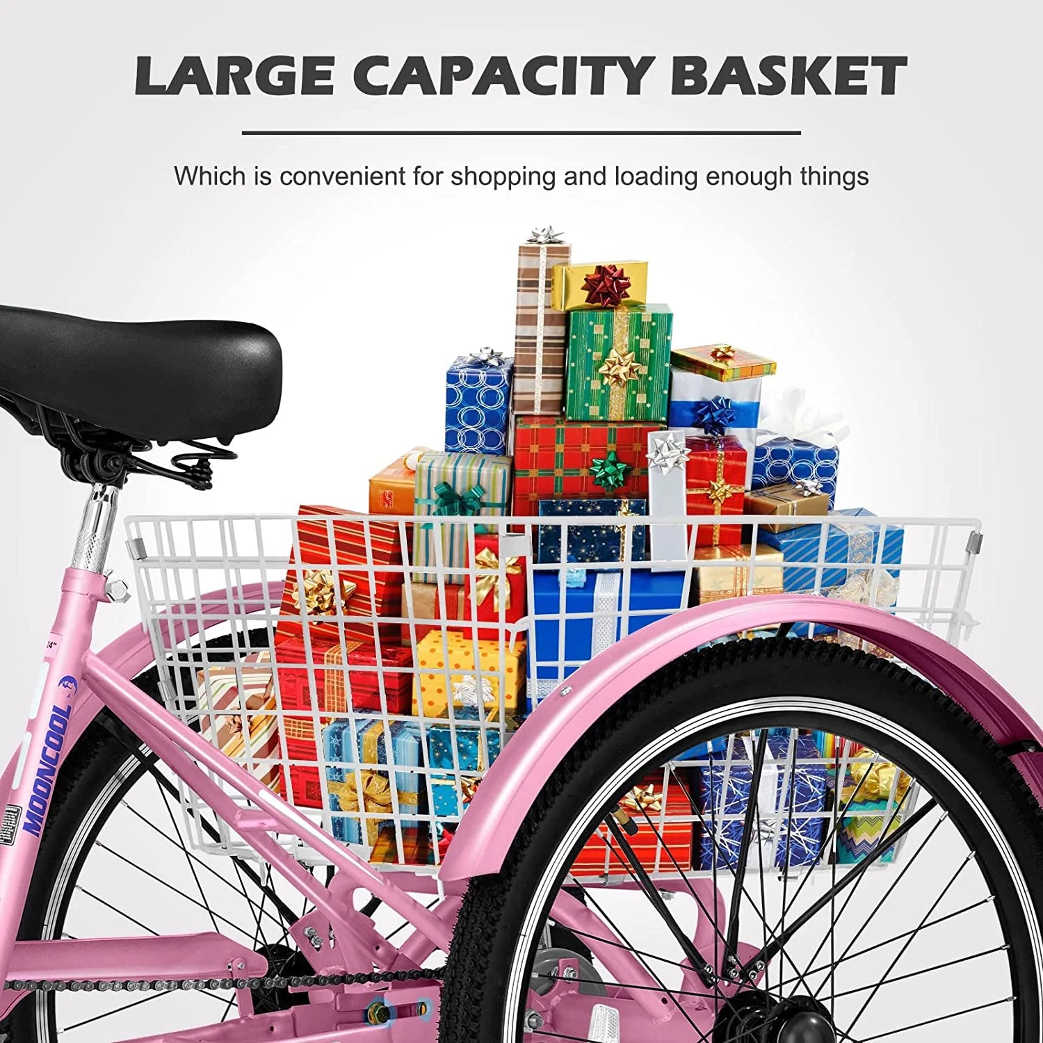 Adult Tricycle 24 inch 7 Speed 3 Wheel Bike with Large Size Basket Q772332