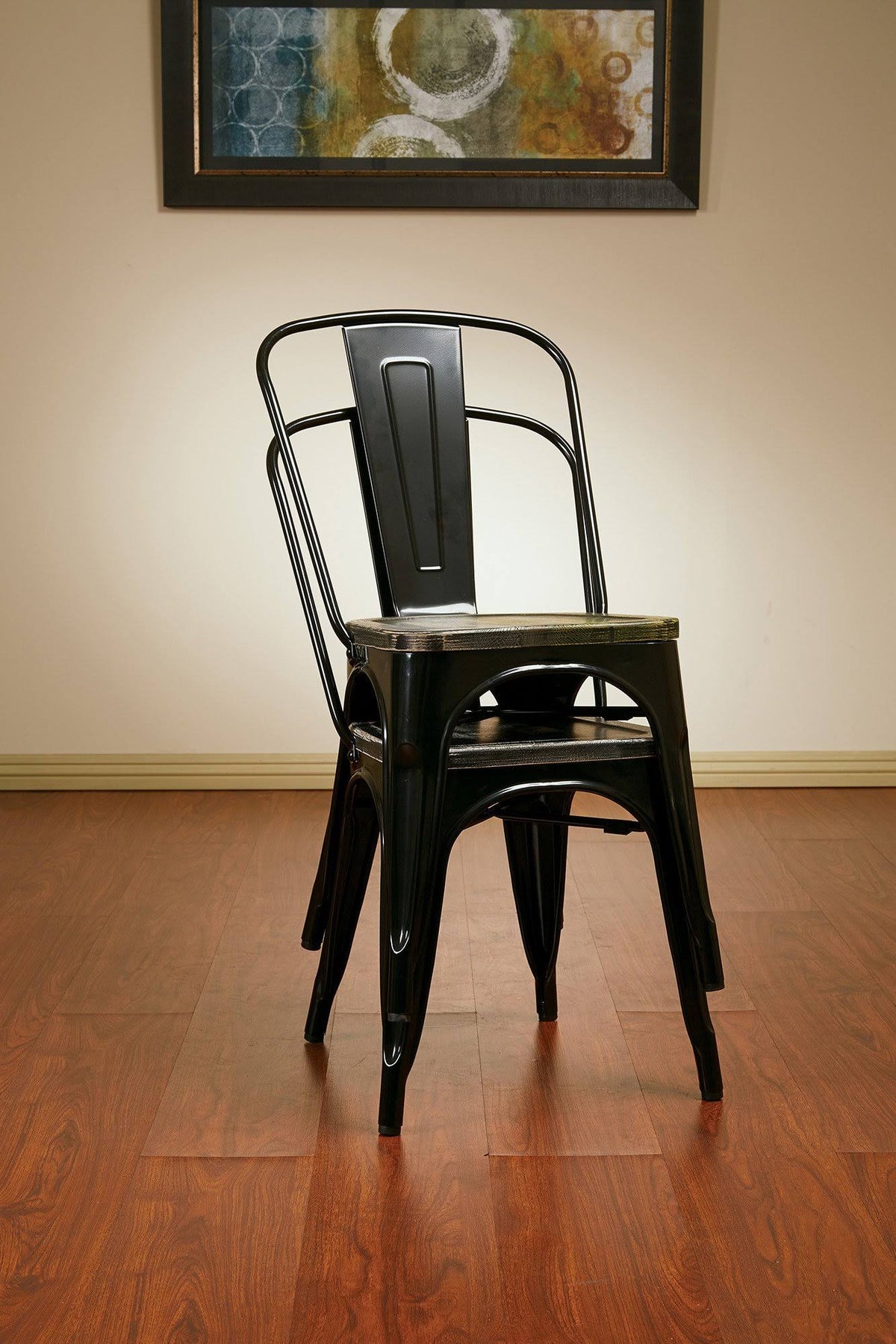 Black Metal Chair with Wood Seat - Set of 2 G91207
