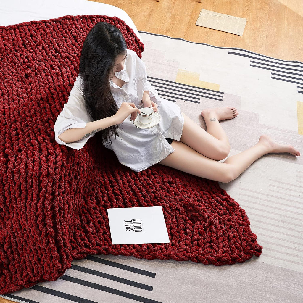 Chunky Knit Chenille Throw Blanket Gray 40x40 V771673