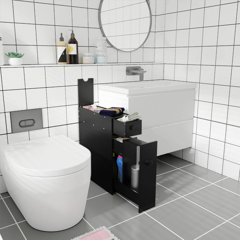 Black MDF Floor Cabinet with Drawers J51108