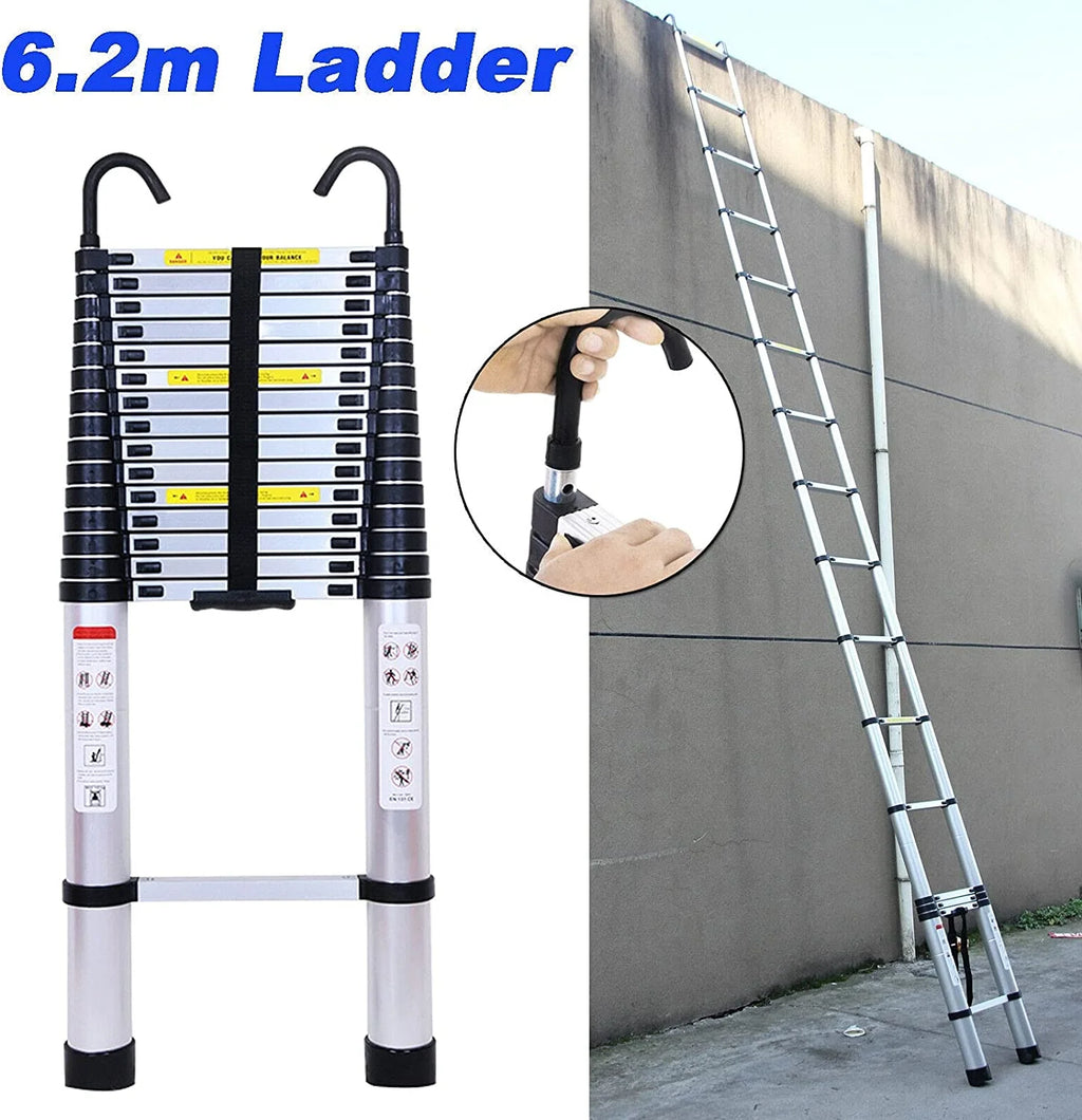 Telescopic Ladder 20.34 ft Extension Ladder with Detachable Hook Heavy Duty Aluminum Multi-Ladder Button Retraction, 330lbs Max Capacity N141