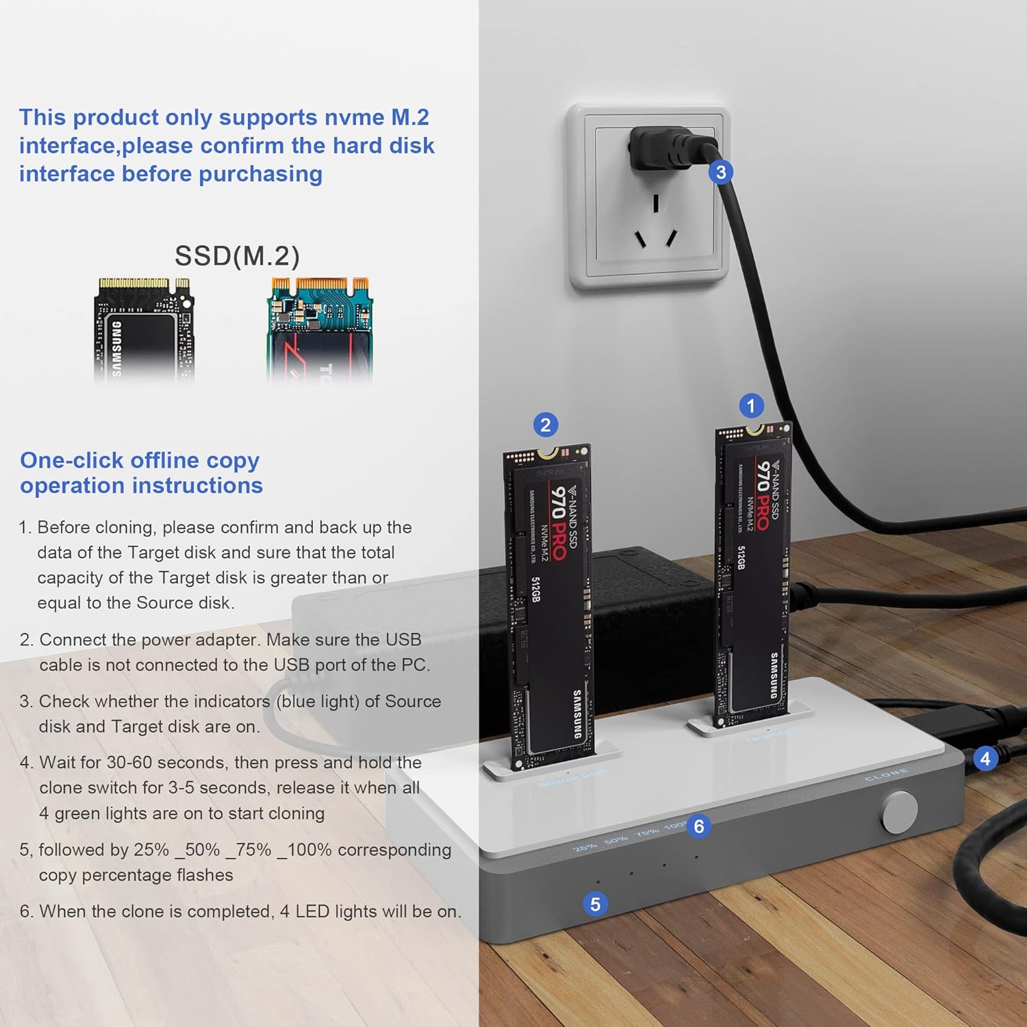 M.2 NVMe Dual-Bay Docking Station with Offline Clone Function Z8740