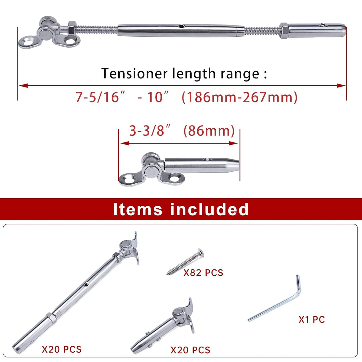 20Set Swageless Cable Railing Kit 1/8 Toggle Turnbuckle Hardware T316 Stainless Steel K927370