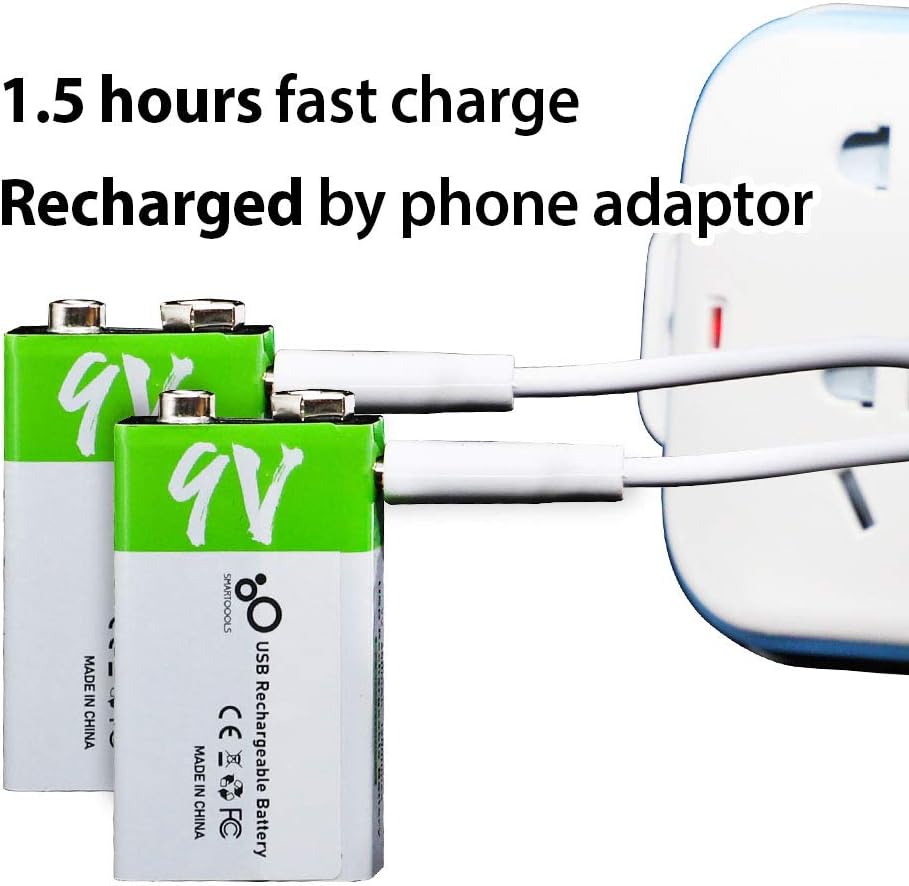 2-Pack 650mAh Rechargeable 9V Lithium Ion Battery with Type C Port V82736