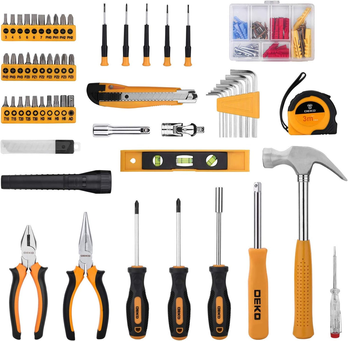 208 Piece General Household Hand Tool Kit with Plastic Toolbox Storage Case P151