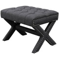 Dark Grey Linen Tufted Ottoman with Silver Nailhead Trim C23163