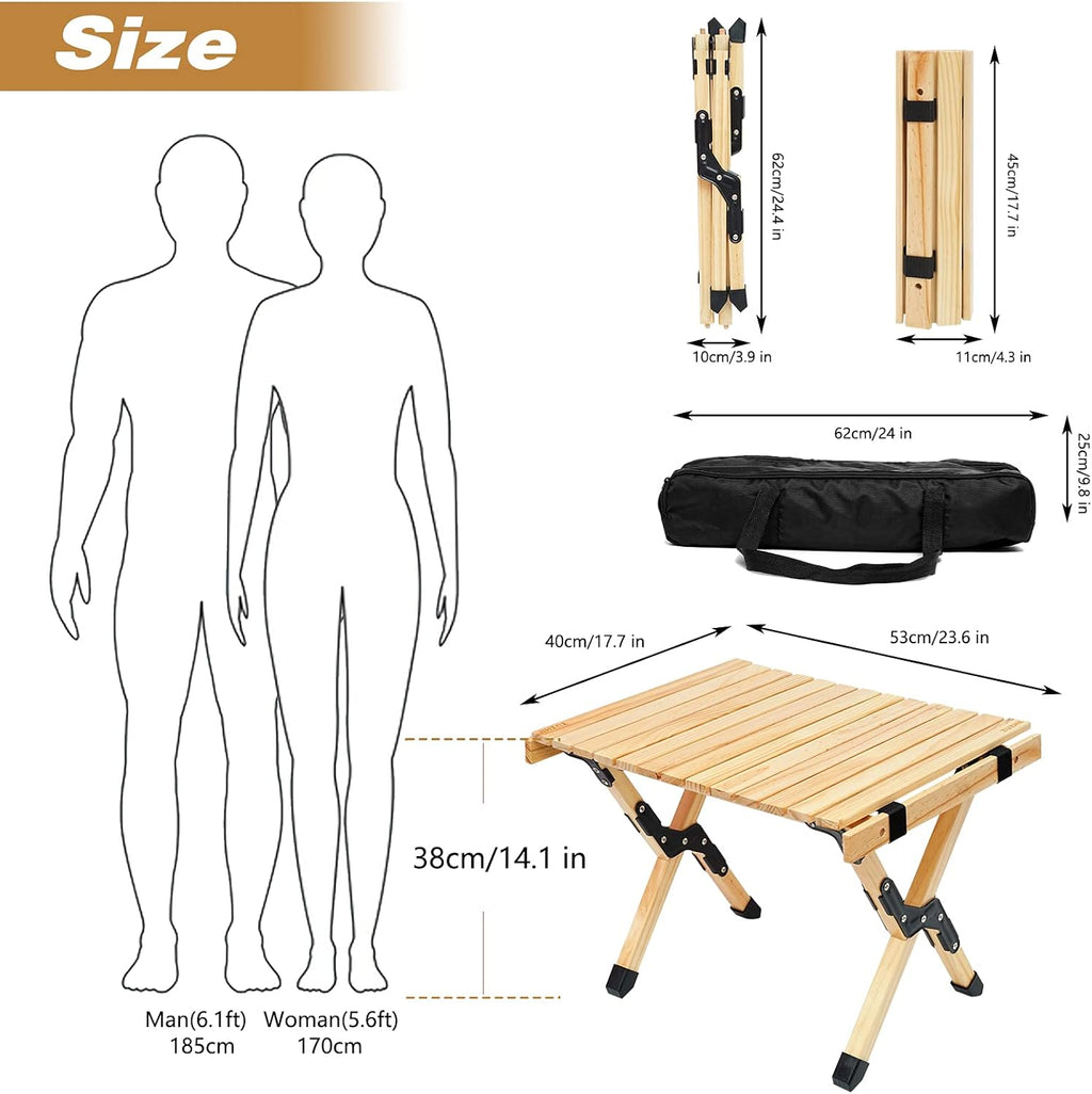 Portable Folding Wooden Camping Table with Carry Bag Q92271