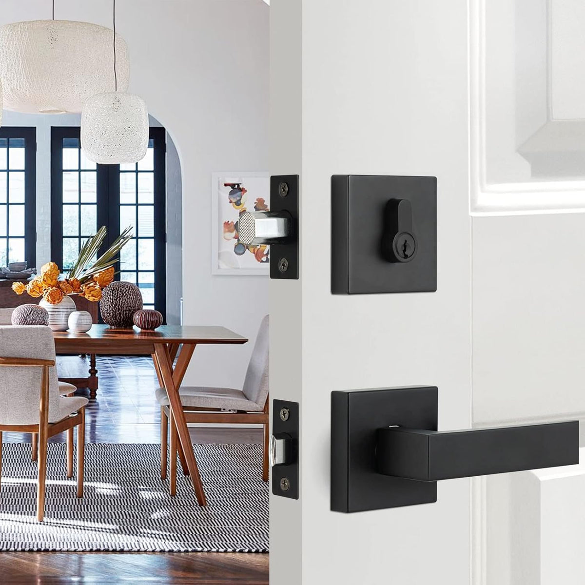 Satin Nickel Double Door Handleset with Dummy Heavy Duty Front Door Lock Set O61257