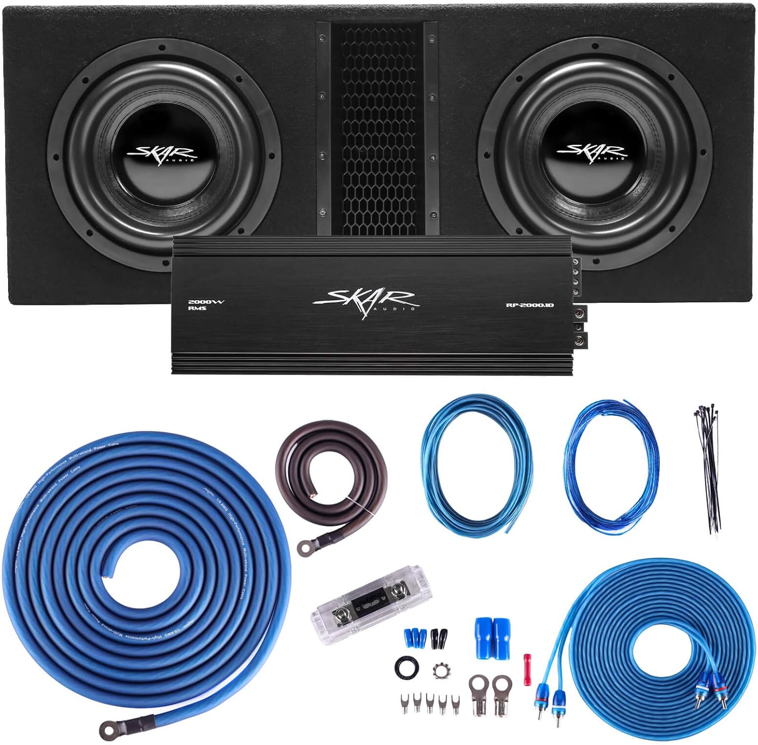Dual 10" 4,000 Watt Subwoofer Bass Package with Loaded Enclosure and Amplifier Q392287