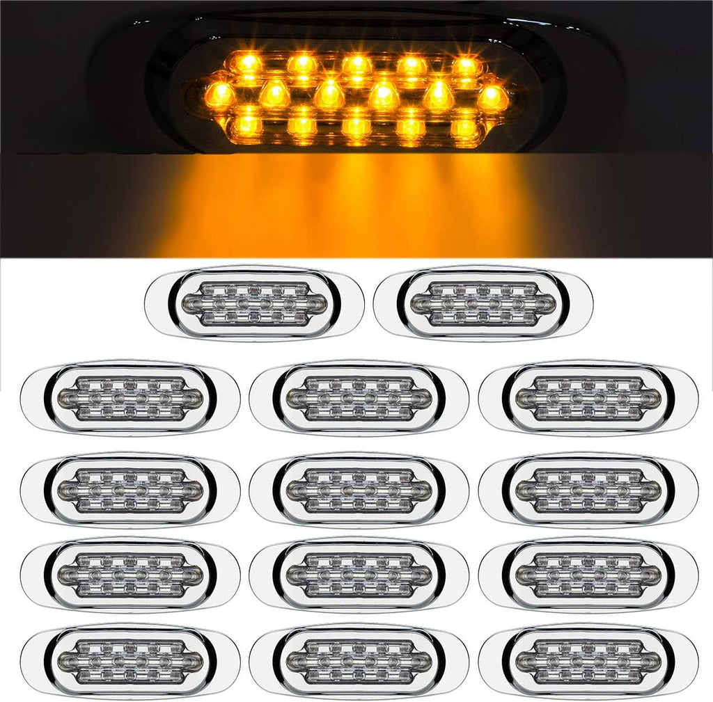 14Pcs 6-1/2 Clear/Amber 16-LED Trailer Side Marker and Turn Signal Lights Chrome Flush Mount Sealed Replacement Pack of 2 Y430336
