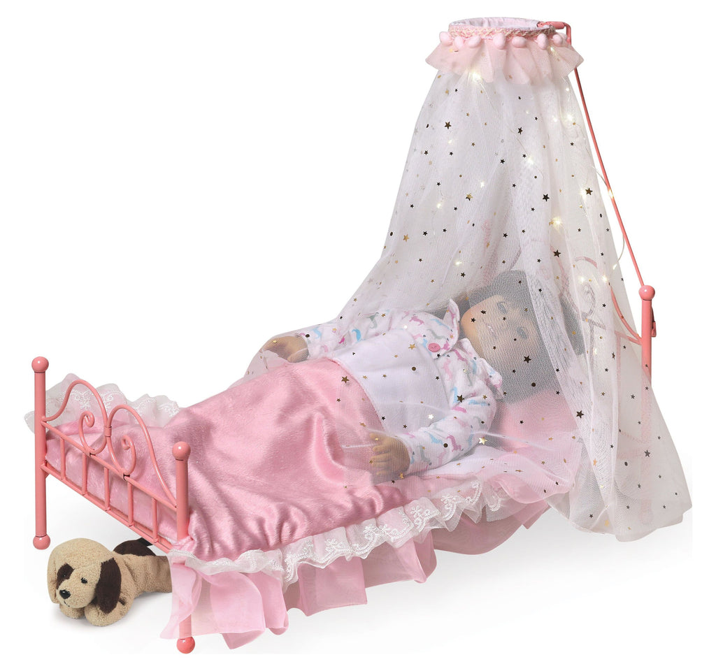 Pink Metal Doll Bed with Canopy and Bedding B73746