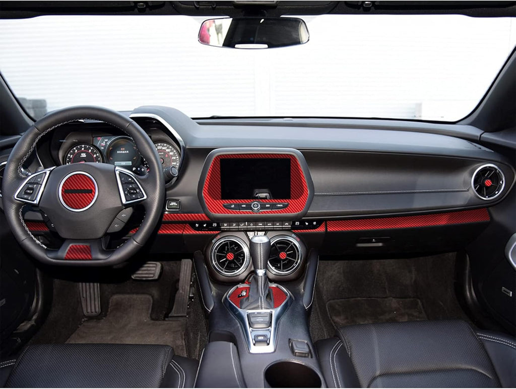 Red 28PCS Carbon Fiber Texture Vinyl Wrap Center Console Dashboard Cover Sticker H4555