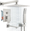Brushed Nickel 10 Inch Wall Mounted Rainfall Shower Head with Handheld Shower Tub Spout U75125