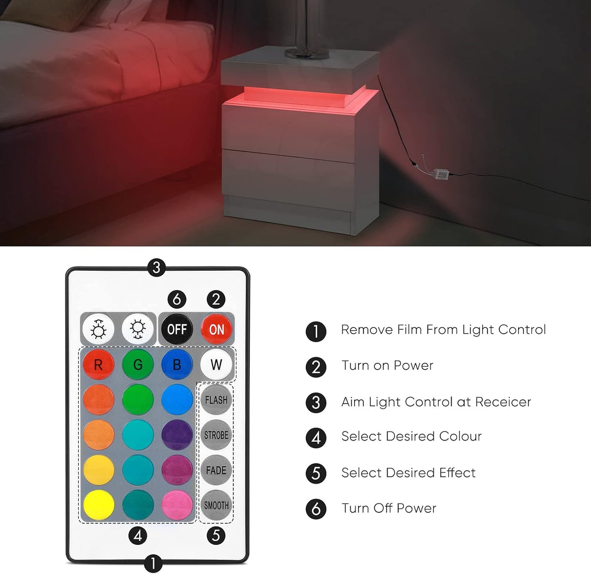 White 2 Drawer LED Nightstand J12779