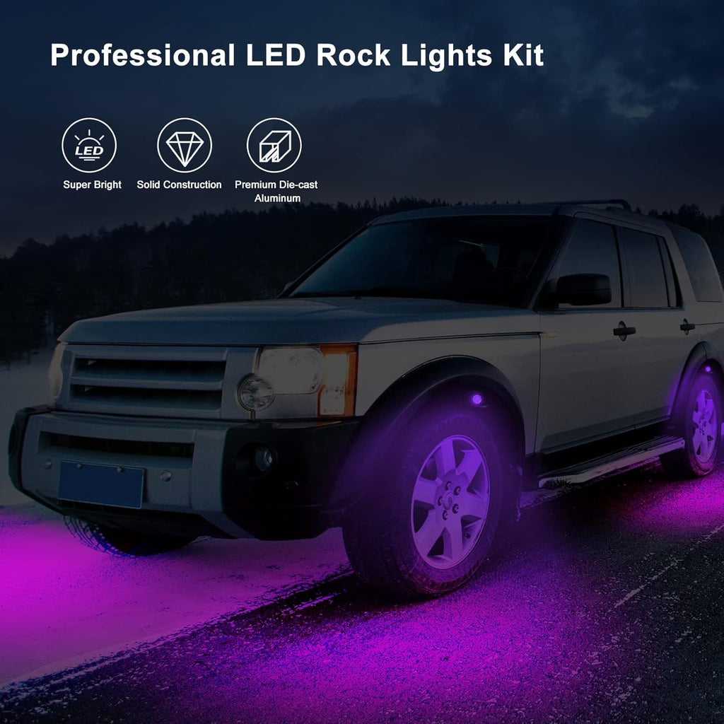 RGB LED Rock Lights 4 Pods Car Neon Underglow Kit Wheel Well Light Multicolor Waterproof Pack of 2 T84414