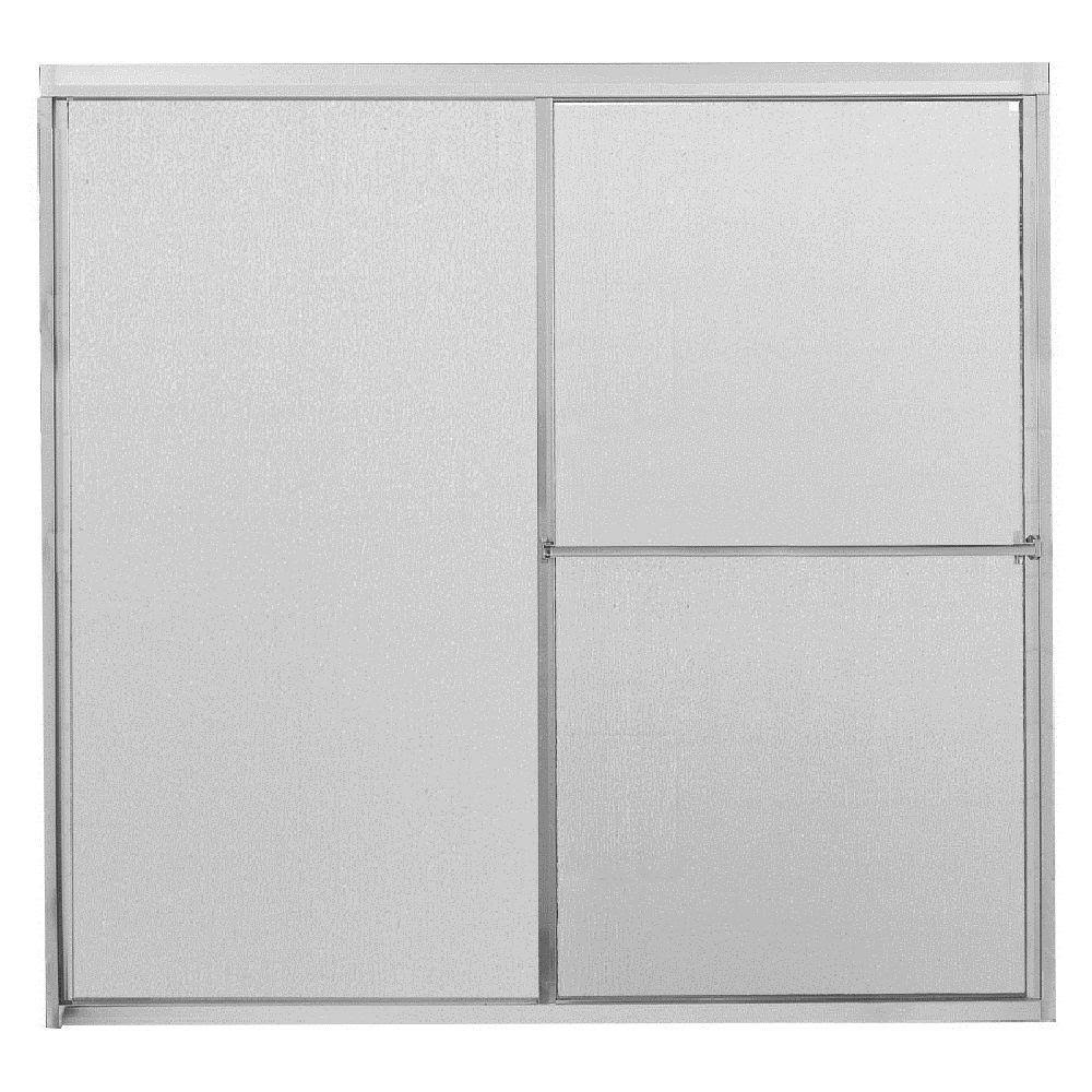 Framed Sliding Bathtub Door in Chrome with Rain Glass Shower Door Hardware H35855