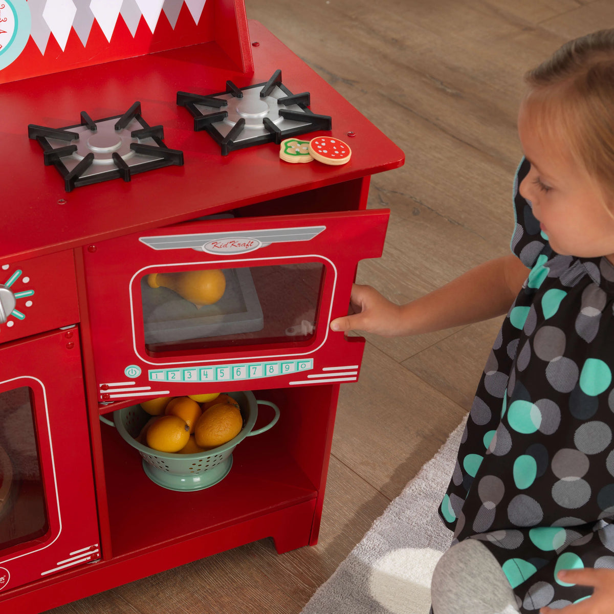 Red Wooden Pretend Play Cooking Kitchenette Toy Set O2601