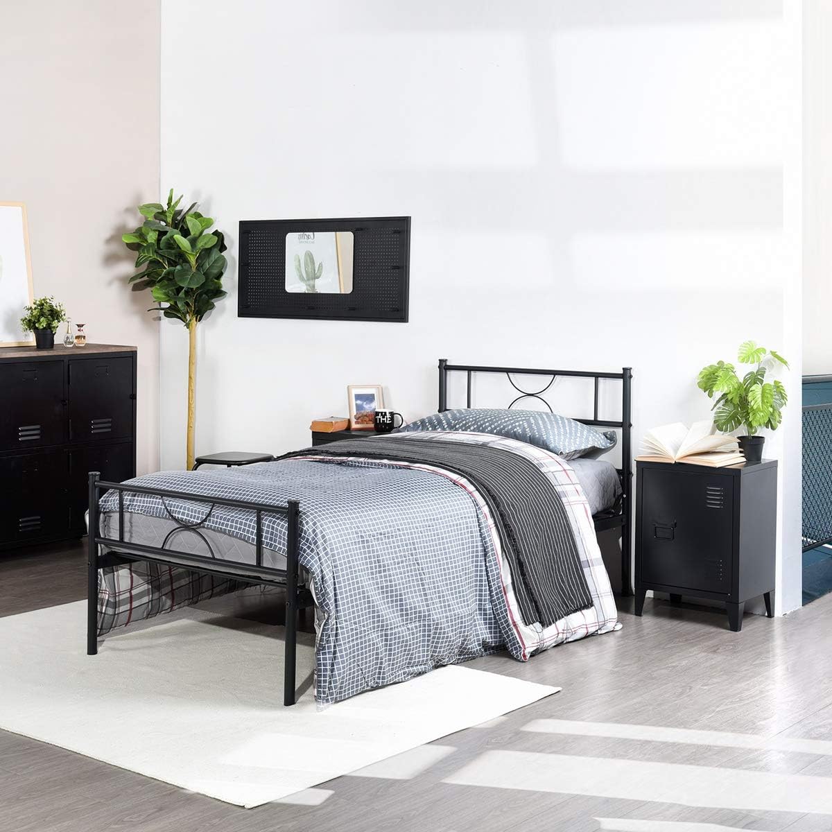 Black Metal Twin Size Bed Frame with Headboard and Footboard B78607