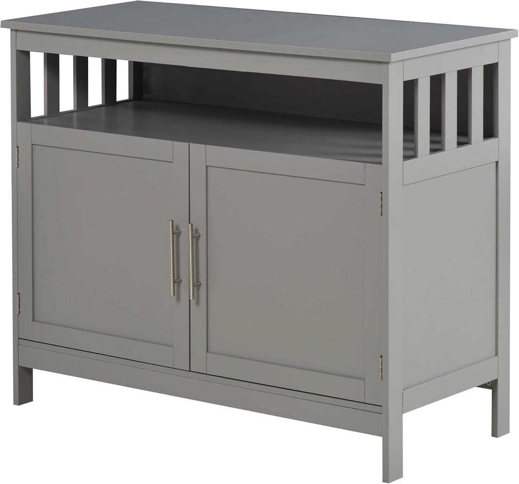 Black Wooden Kitchen Console Table with 2-Level Cabinet and Open Shelf H987