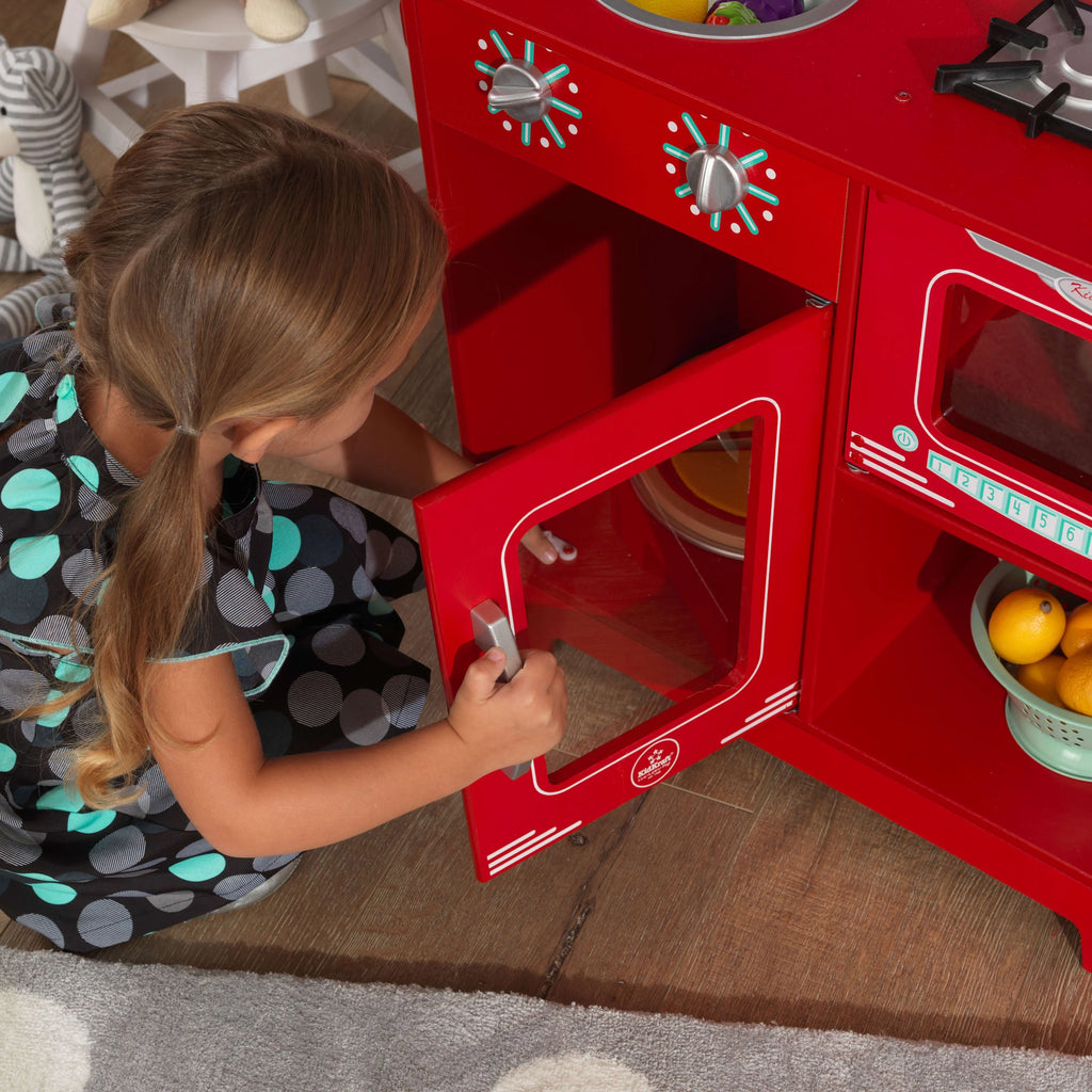 Red Wooden Pretend Play Cooking Kitchenette Toy Set O2601