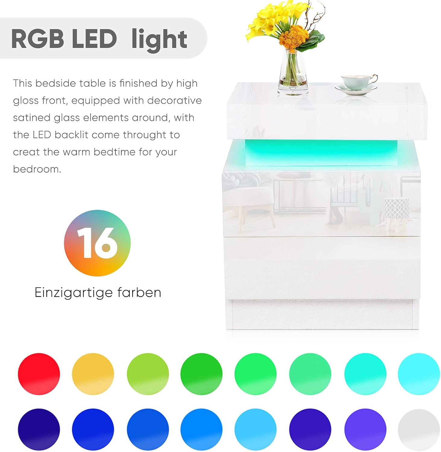 White 2 Drawer LED Nightstand J12779