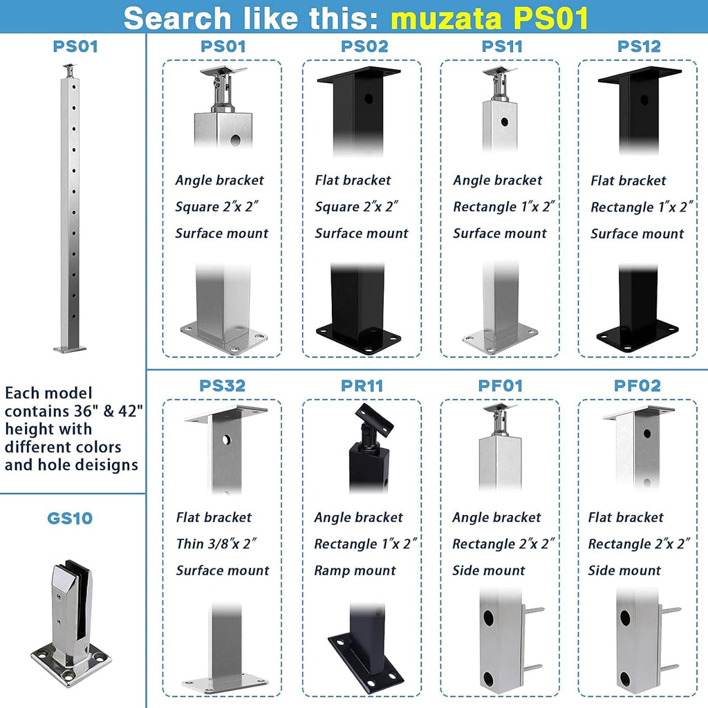 4pack Stainless Steel Brushed Cable Railing Post W2100